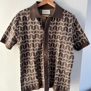 Brown Patterned Organic Cotton Short Sleeve Shirt